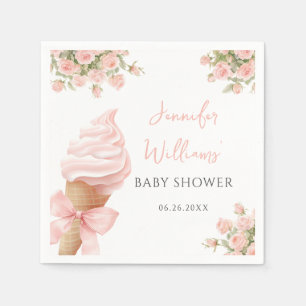 Mooie Roze IJshoorn met Strik Baby Meisje Shower Servet