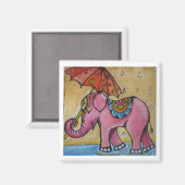 Mooie roze indiaanse olifant illustratie magneet (Voorkant / Achterkant)