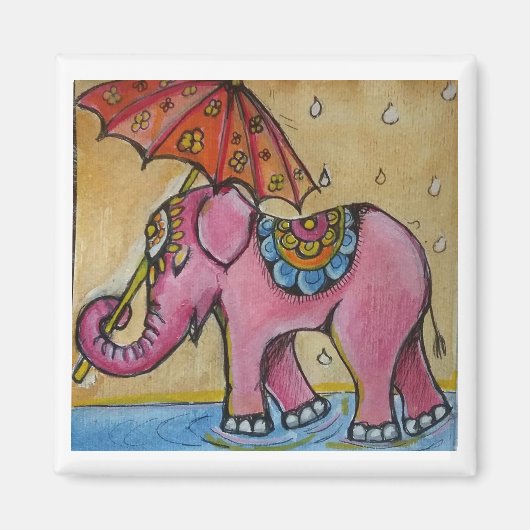 Mooie roze indiaanse olifant illustratie magneet (Voorkant)
