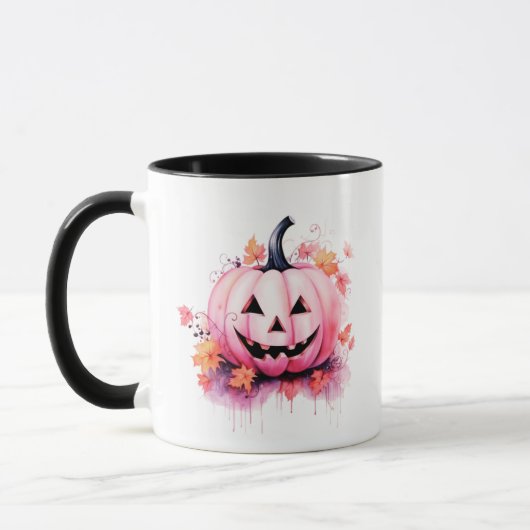 Mooie Roze Jack-O' Lantern Moderne Halloween Mok (Links)