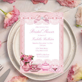 Mooie roze kanten strik High Tea Bruiloftsborrel Kaart