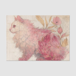Mooie Roze Kat met Bloemen op Papier met Vintage-U