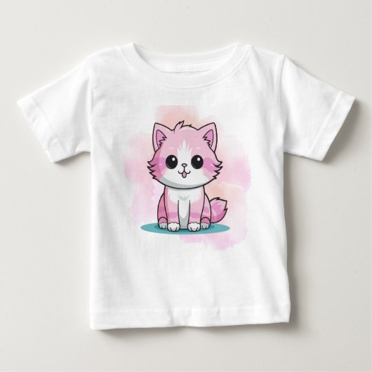 Mooie Roze Kat Waterverf Cartoon Kitten Dier  (Voorkant)