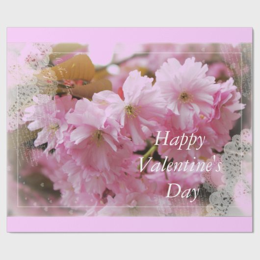 mooie roze kersen bloemen blij met valentijnsdag cadeaupapier (Vlak)