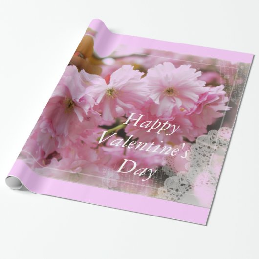 mooie roze kersen bloemen blij met valentijnsdag cadeaupapier (Uitgerold)
