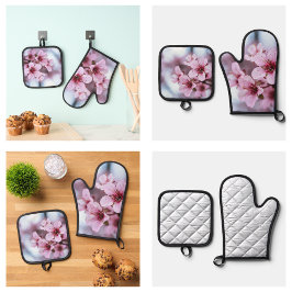 Mooie Roze Kersenbloesem Bloeiende Ovenwant & Pannenlap Set