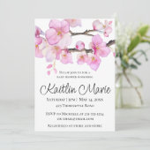 Mooie roze kersenbloesem kalligrafie script kaart (Staand voorkant)