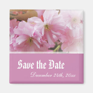 Mooie roze kersenbloesem save the date bruiloft magneet