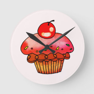 Mooie Roze Kersencupcake Illustratie Dessert Kunst Ronde Klok
