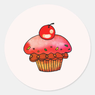 Mooie Roze Kersencupcake Illustratie Dessert Kunst Ronde Sticker