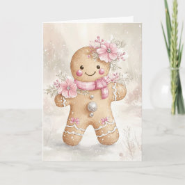 Mooie Roze Kerst Gingerbread Cookie Blank Bedankkaart
