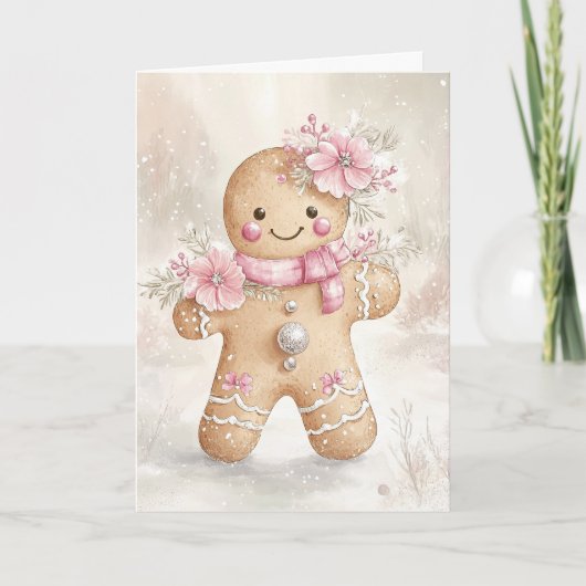 Mooie Roze Kerst Gingerbread Cookie Blank Bedankkaart (Voorkant)