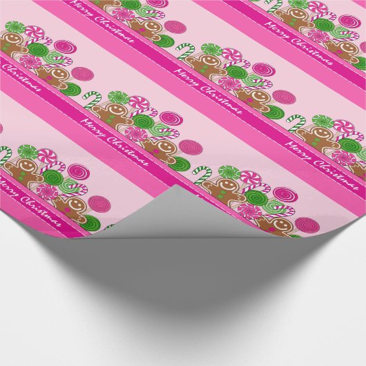 Mooie roze kerst gingerbreads cadeaupapier (Hoek)