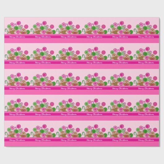 Mooie roze kerst gingerbreads cadeaupapier (Vlak)