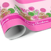 Mooie roze kerst gingerbreads cadeaupapier (Rol Hoek)