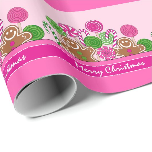 Mooie roze kerst gingerbreads cadeaupapier (Rol Hoek)