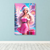 Mooie Roze Kerst Meisje 01 Canvas Afdruk (Insitu (Houten vloer))