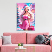 Mooie Roze Kerst Meisje 01 Canvas Afdruk (Insitu (Woonkamer))