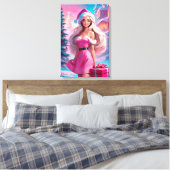 Mooie Roze Kerst Meisje 01 Canvas Afdruk (Insitu (Slaapkamer))