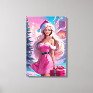 Mooie Roze Kerst Meisje 01 Canvas Afdruk