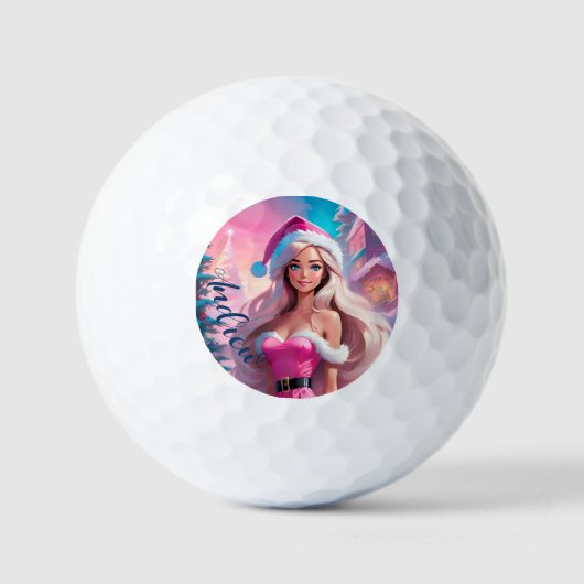 Mooie Roze Kerst Meisje 01 Golfballen (Voorkant)