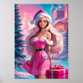 Mooie Roze Kerst Meisje 01 Poster (Voorkant)