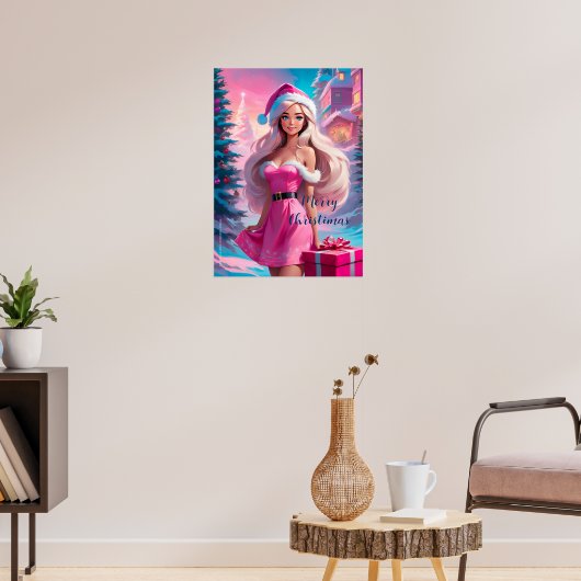 Mooie Roze Kerst Meisje 01 Poster (Woonkamer 3)