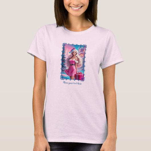 Mooie Roze Kerst Meisje 01 T-shirt (Voorkant)