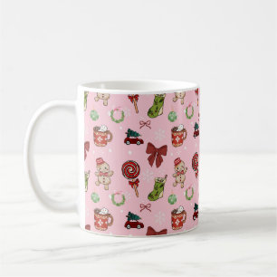 Mooie Roze Kerst Naadloos Patroon Koffiemok
