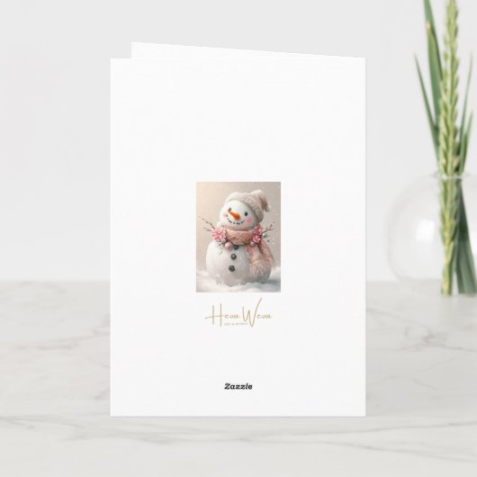 Mooie Roze Kerst Sneeuwman Blank Bedankkaart (Achterkant)