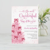 Mooie Roze Kerst Verjaardagsfeest Uitnodiging (Staand voorkant)