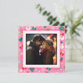 Mooie roze kerstfoto frame feestdagenkaart (Staand voorkant)
