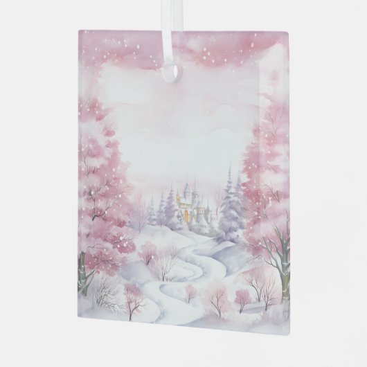 Mooie roze kerstlandschappen glas ornament (Voorkant links)