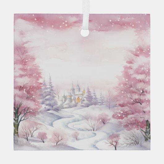 Mooie roze kerstlandschappen glas ornament (Achterkant)