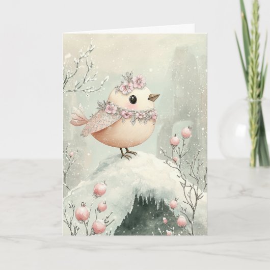 Mooie roze kerstvogel blanco bedankkaart (Voorkant)