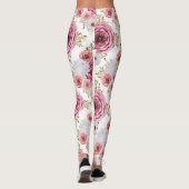 Mooie Roze kleur met Roos bloemontwerp Leggings (Achterkant)