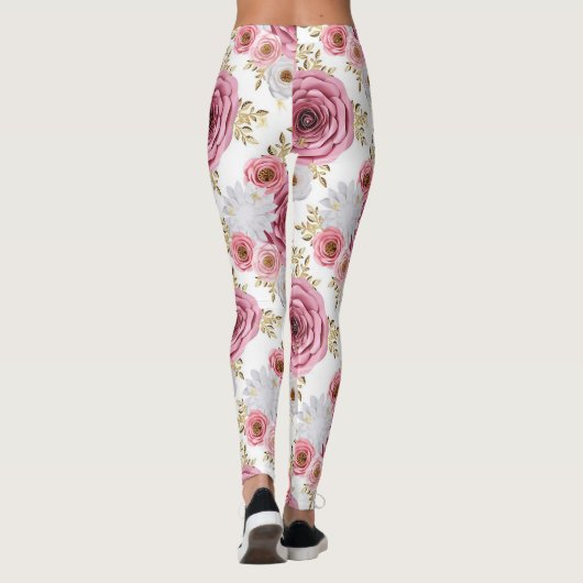 Mooie Roze kleur met Roos bloemontwerp Leggings (Achterkant)