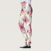 Mooie Roze kleur met Roos bloemontwerp Leggings (Links)
