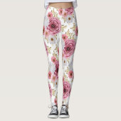 Mooie Roze kleur met Roos bloemontwerp Leggings (Voorkant)