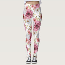 Mooie Roze kleur met Roos bloemontwerp Leggings