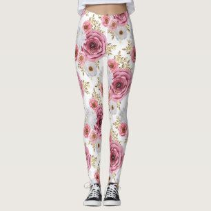Mooie Roze kleur met Roos bloemontwerp Leggings