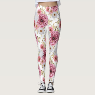 Mooie Roze kleur met Roos bloemontwerp Leggings