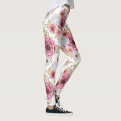 Mooie Roze kleur met Roos bloemontwerp Leggings (Rechts)