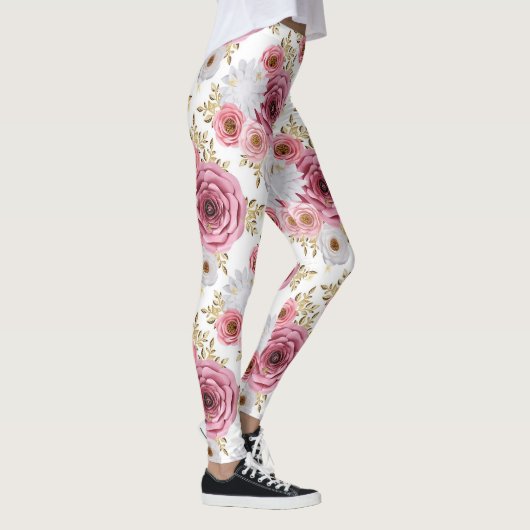 Mooie Roze kleur met Roos bloemontwerp Leggings (Rechts)