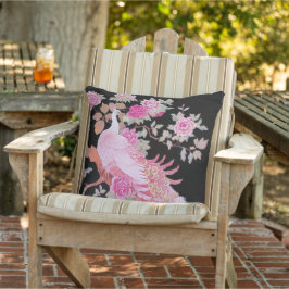 Mooie Roze Kleur Veer Pauw Bloemen Patio Buitenkussen