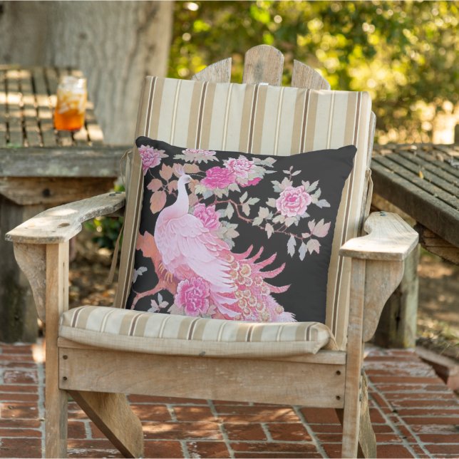 Mooie Roze Kleur Veer Pauw Bloemen Patio Buitenkussen (Stoel)