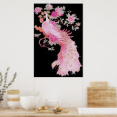 Mooie roze kleur veer pauw vogel bloemig poster (Keuken)
