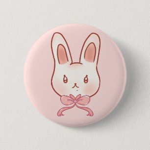 Mooie Roze Konijn Lint Knoop Speld Ronde Button 5,7 Cm