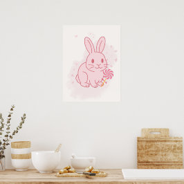Mooie Roze Konijn Muur Kunst voor de Kinderkamer Poster