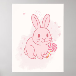 Mooie Roze Konijn Muur Kunst voor de Kinderkamer Poster